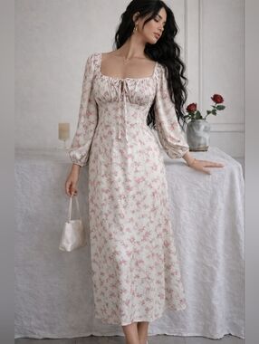 NWT Altard State Floral Square-Neck Midi Dress in Mint Green Pink Medium Spring